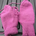 Pink mittens in progress